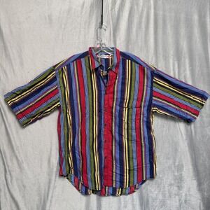 Introspect Brand Shirt Mens Medium Multicolor Stripe Short Sleeve Cotton Casual